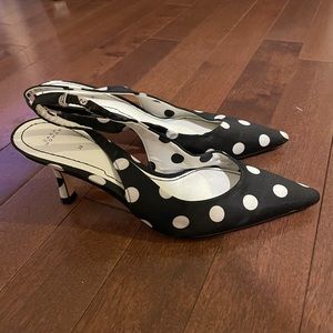 Polka dot kitten heels mules